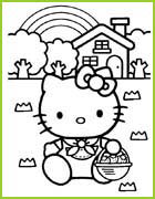 coloriage Hello Kitty et son panier de fraises