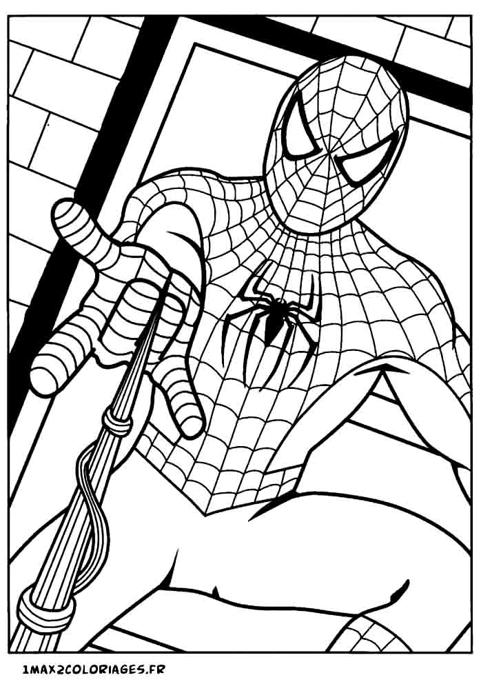 Coloriages de Spiderman - Spiderman lance sa toile