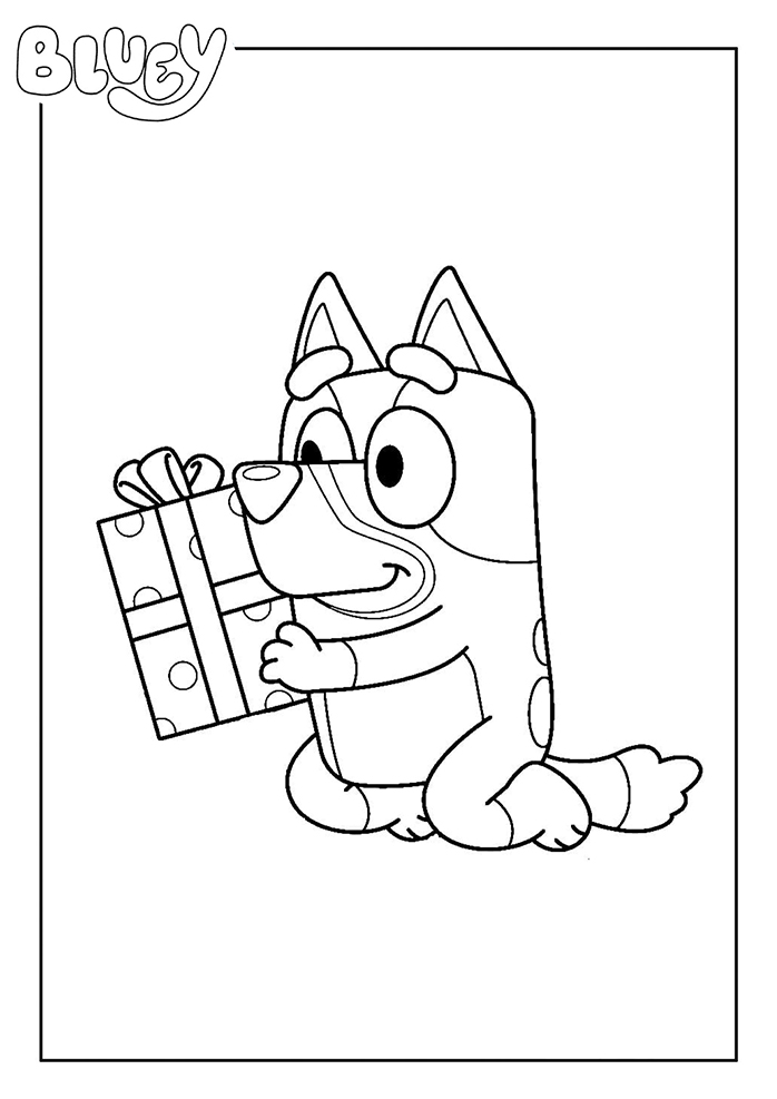 Bluey ouvre un cadeau coloriages