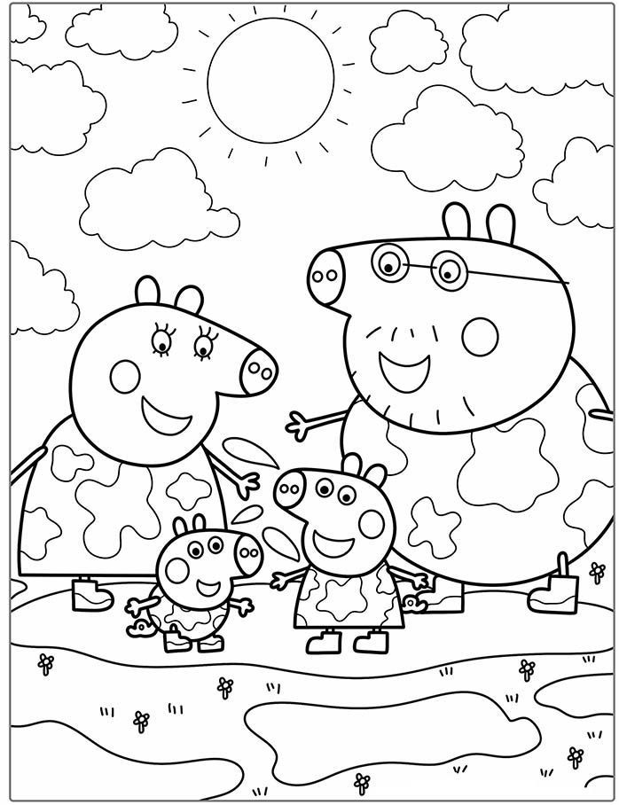 coloriage peppa joue dans la boue