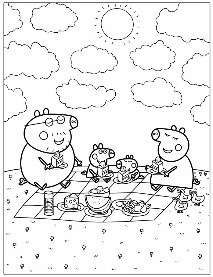 coloriage peppa pig Pique-nique