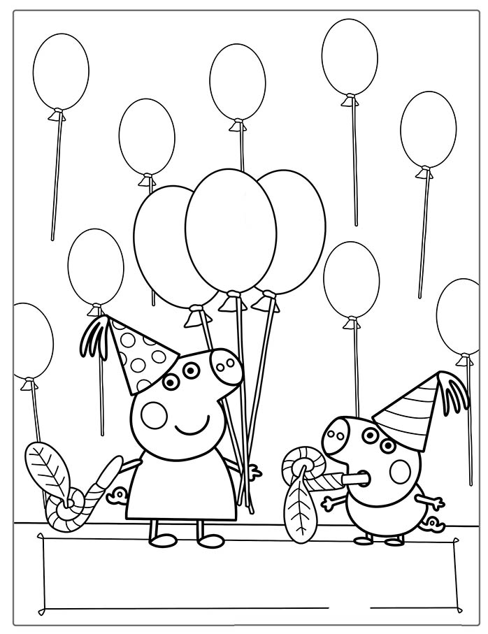 coloriage peppa pig joue a ballon