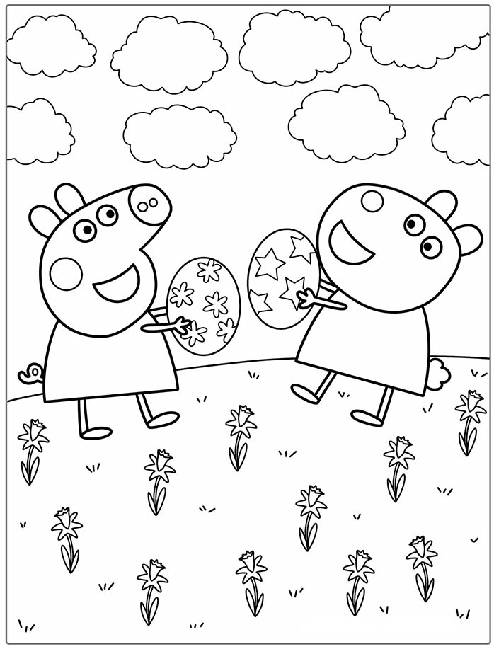 coloriage peppa et Susy jouent à la balle