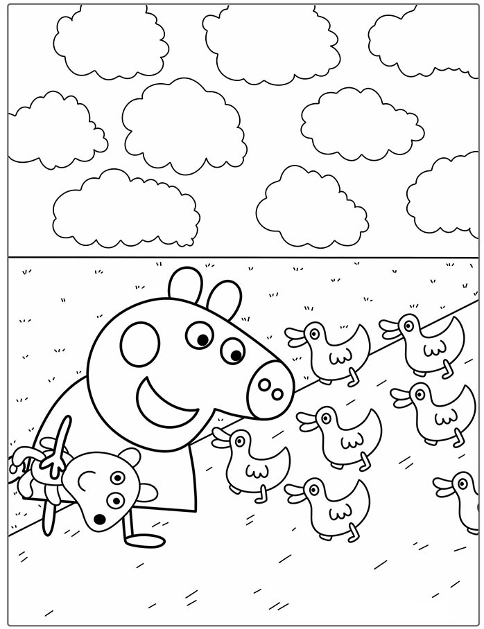 coloriage peppa pig et les petits canards