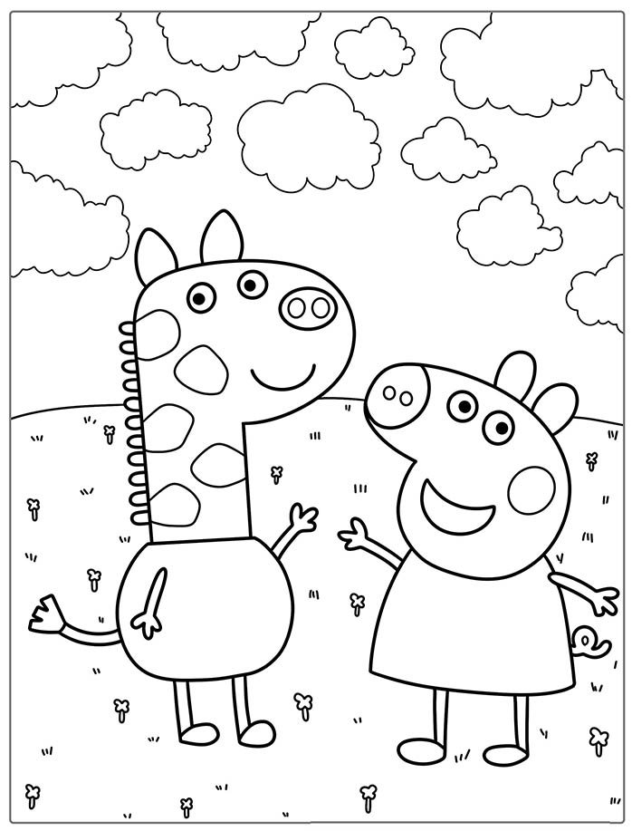 coloriage peppa pig et la girafe