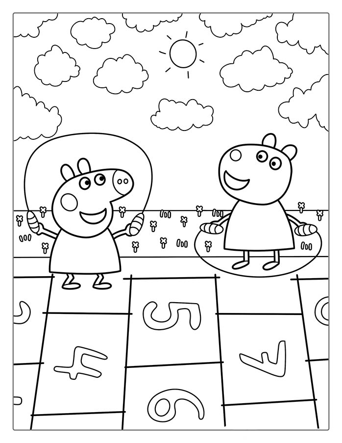 coloriage peppa saute à la corde