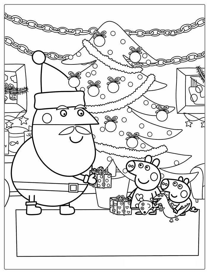 coloriage peppa et sa famille fetent noel