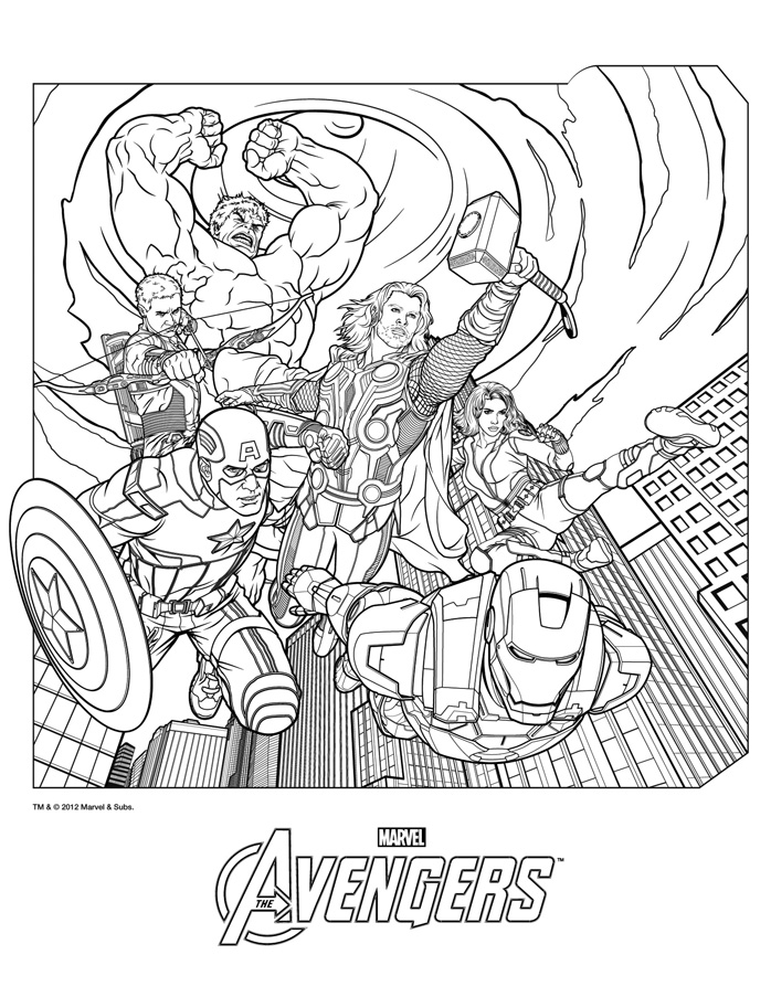 The Avengers coloriages de Thor Hulk Iron Man Capt America Oeil de