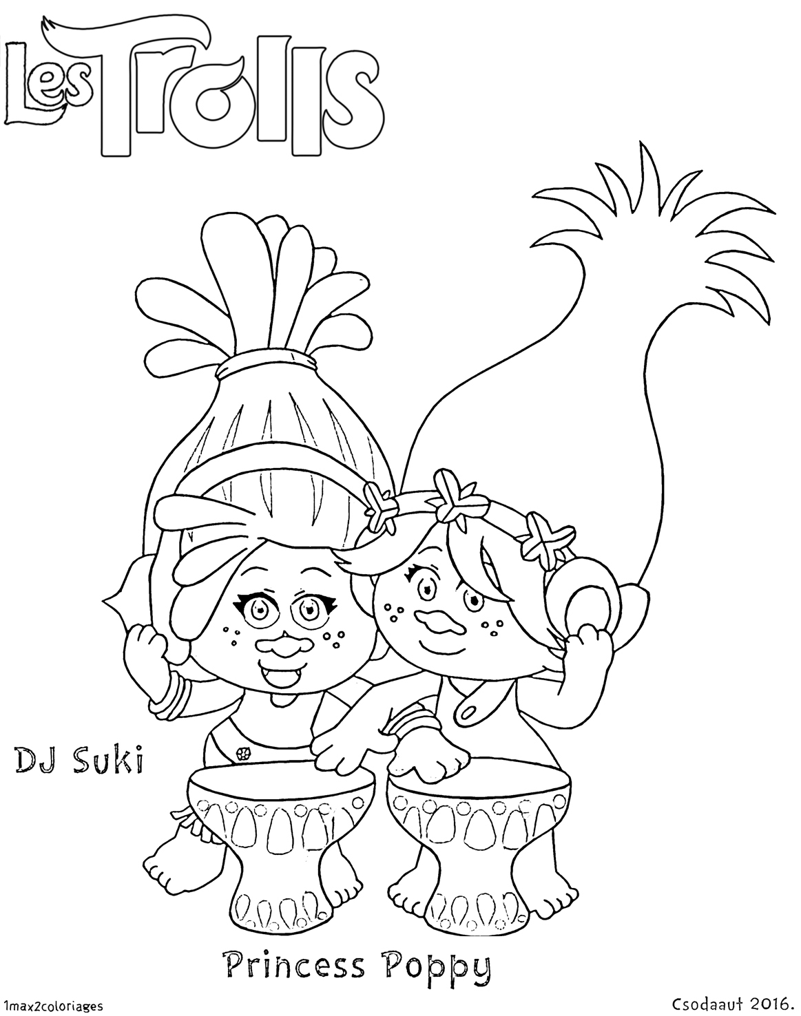 coloriage troll DJ DJ Suki et Princesse Poppy